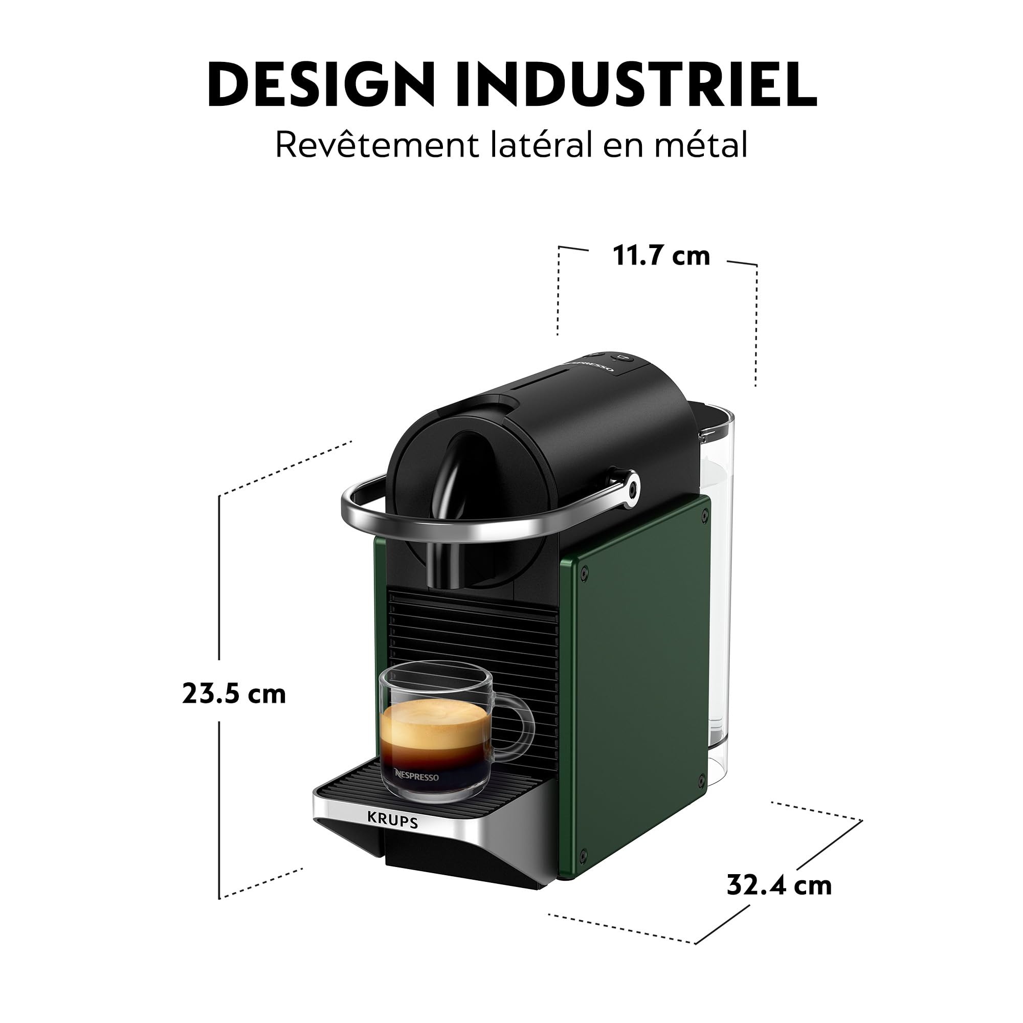 Machine à Café Expresso Pixie Vert Foncé 19 Bars - Compacte, Rapide et Économique + Kit de Bienvenue (YY5291FD)