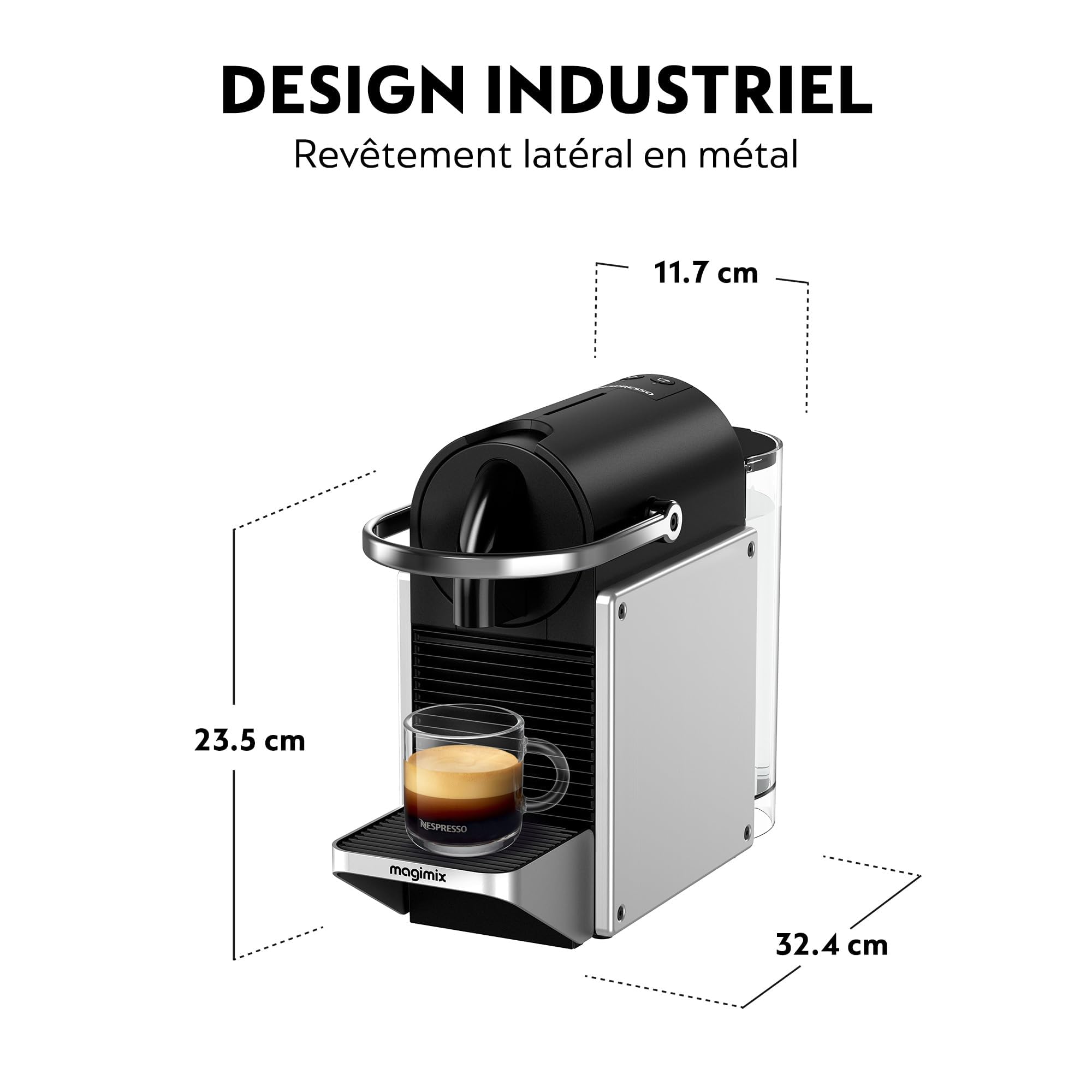Cafetière à Dosette Pixie Argent 100% Automatique 1 L - 19 Bars, Arrêt Auto (EN127.S)