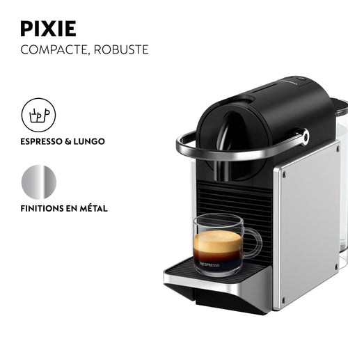 Cafetière à Dosette Pixie Argent 100% Automatique 1 L - 19 Bars, Arrêt Auto (EN127.S)