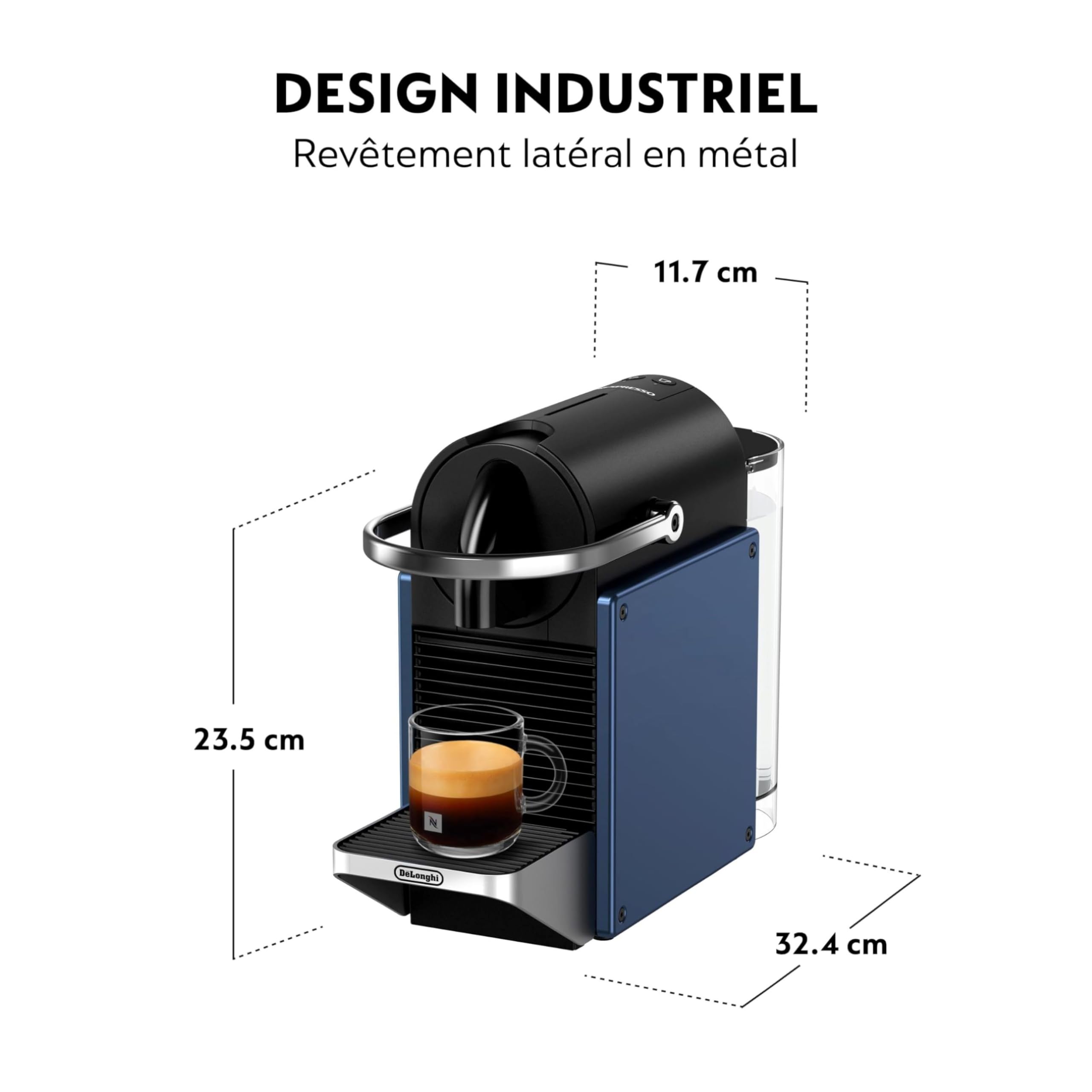 Machine à Café Expresso Pixie Bleu 19 Bars - Prête en 25 Secondes, Arrêt Automatique (EN127.BL)