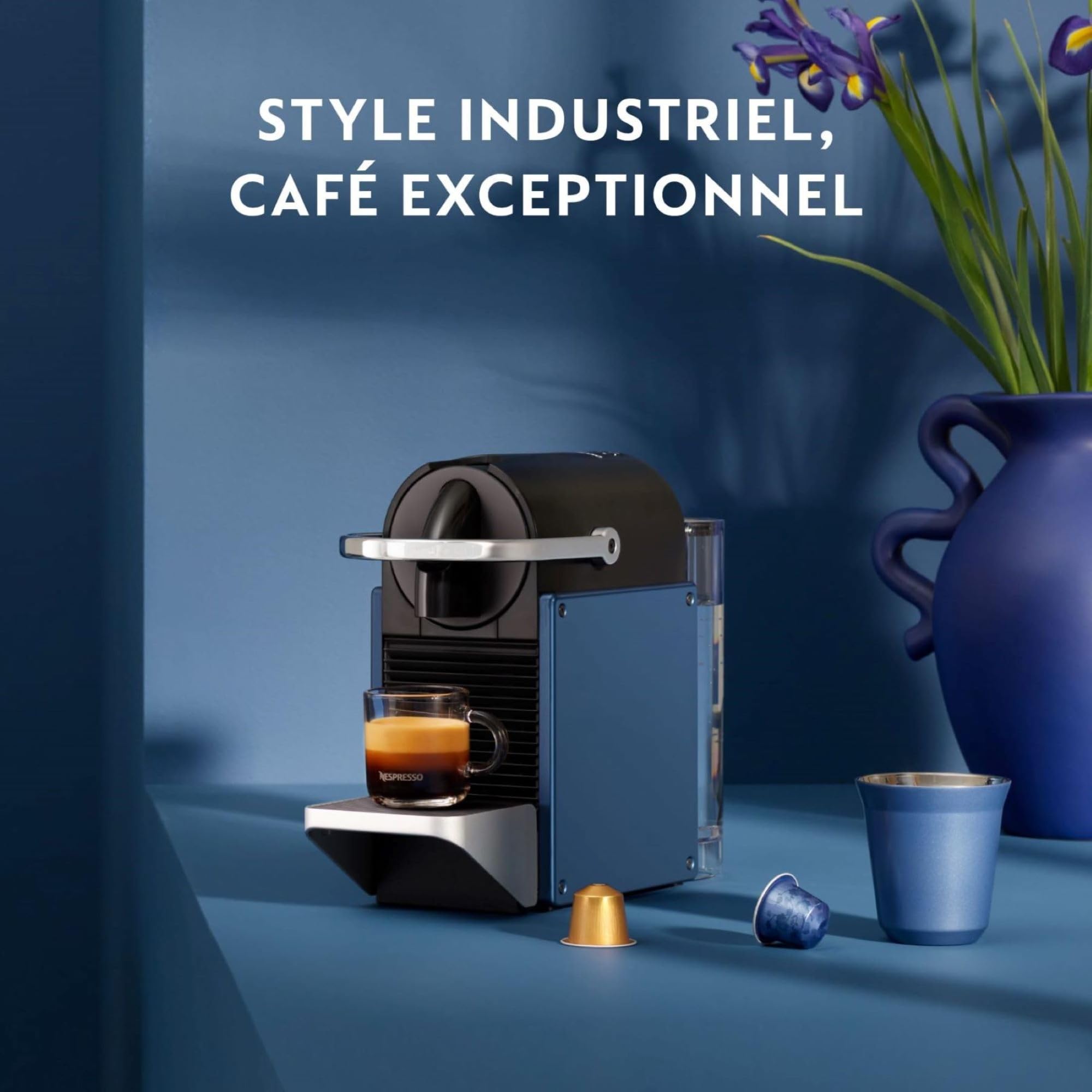 Machine à Café Expresso Pixie Bleu 19 Bars - Prête en 25 Secondes, Arrêt Automatique (EN127.BL)