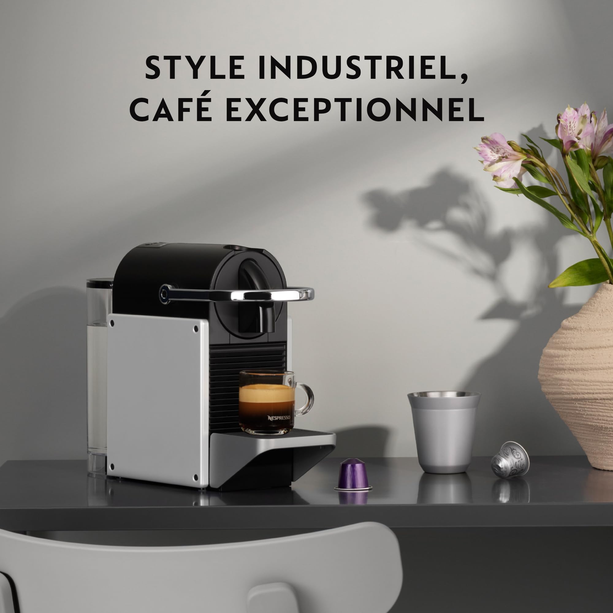 Cafetière à Dosette Pixie Argent 100% Automatique 1 L - 19 Bars, Arrêt Auto (EN127.S)